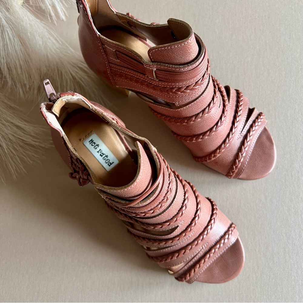 Peep Toe Braided Heeled Bootie Sandals - Picture 6 of 12